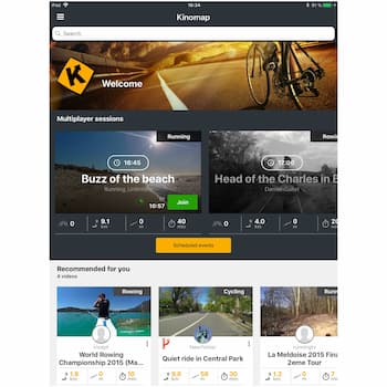 Ansicht des Startbildschirms der Kinomap-App