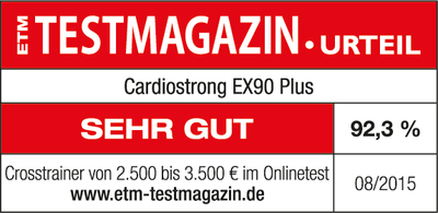 ETM Testmagazin (Ausgabe 08/2015) - Urteil „Sehr gut“ für cardiostrong EX90 Plus. Crosstrainer von 2500 bis 3500 € im Onlinestest.