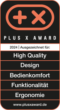 Siegel vom Plus X Award für das Taurus Racer Pro und das Taurus Racer Pro Touch. 2024. Ausgezeichnet für: High Quality, Design, Bedienkomfort, Funktionalität, Ergonomie. Homepage: www.plusxaward.de