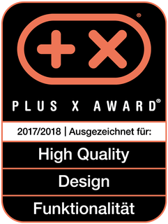 Plus X Award 2017/2018 ausgezeichnet fur High Quality, Design und Funktionalität. Homepage: www.plusxaward.de