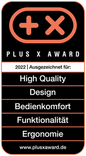 Testsiegel Plus X Award 2022 - Ausgeszeichnet für High Quality, Design, Bedienkomfort, Funktionaltät und Ergonomy. Homepage: www.plusxaward.de
